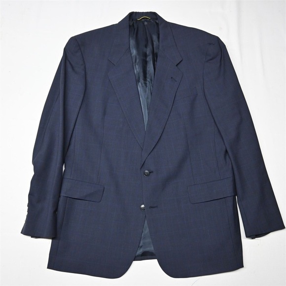Vtg Hart Schaffner‎ Marx 42R Blue Plaid Gold Trumpeter Blazer Sport Coat Jacket